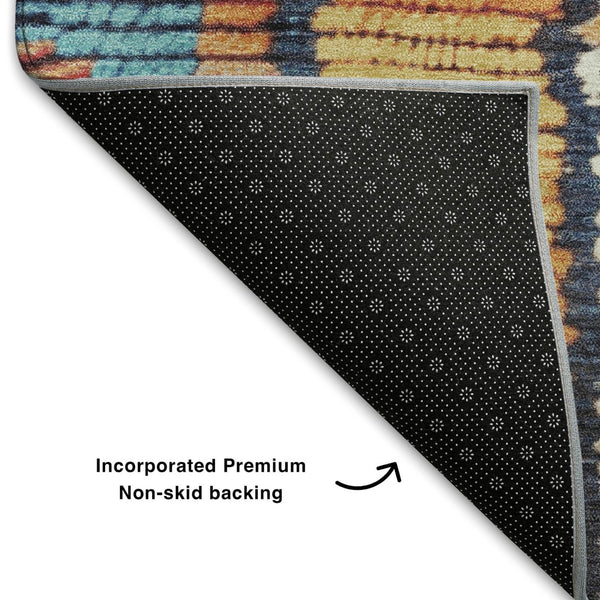 HomeRoots 9' X 12' Vibrant Navy Blue Tribal Area Rug - Stain-Resistant, Durable, UV Protected for High Traffic Spaces 709047