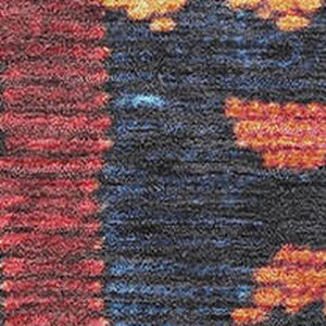 HomeRoots 10' X 14' Navy Blue Tribal Area Rug with Orange & Red Accents - UV Protected, Washable & Durable! 709048