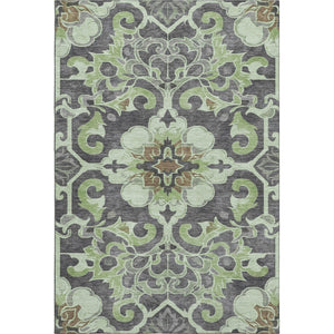 HomeRoots 5' X 8' Artichoke Green Floral Medallion Rug - Washable, Stain-Resistant, UV-Protected for Homes 709050