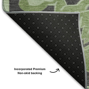 HomeRoots 5' X 8' Artichoke Green Floral Medallion Rug - Washable, Stain-Resistant, UV-Protected for Homes 709050
