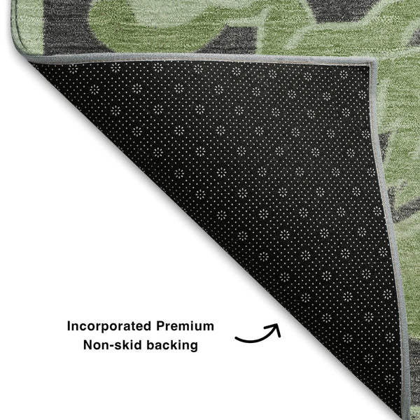 HomeRoots 5' X 8' Artichoke Green Floral Medallion Rug - Washable, Stain-Resistant, UV-Protected for Homes 709050