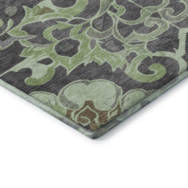 HomeRoots 5' X 8' Artichoke Green Floral Medallion Rug - Washable, Stain-Resistant, UV-Protected for Homes 709050