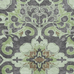 HomeRoots 5' X 8' Artichoke Green Floral Medallion Rug - Washable, Stain-Resistant, UV-Protected for Homes 709050