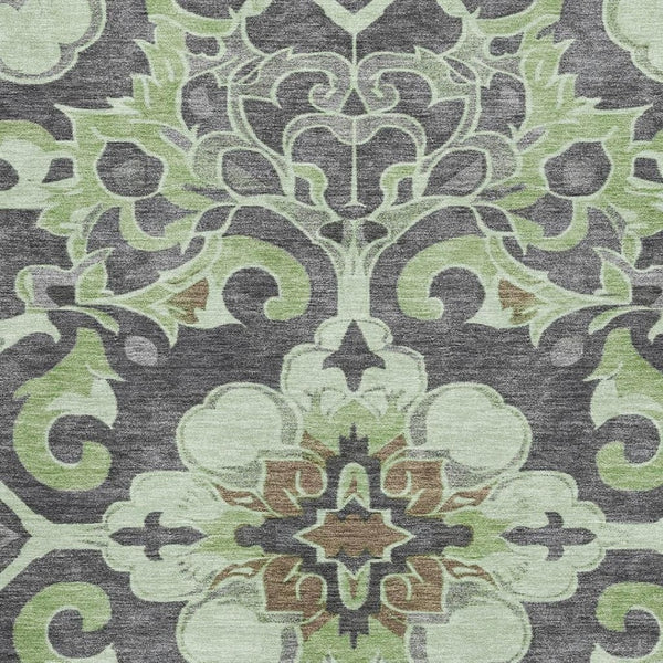HomeRoots 5' X 8' Artichoke Green Floral Medallion Rug - Washable, Stain-Resistant, UV-Protected for Homes 709050