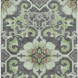 HomeRoots 5' X 8' Artichoke Green Floral Medallion Rug - Washable, Stain-Resistant, UV-Protected for Homes 709050