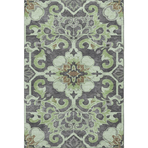 HomeRoots 8' Floral Medallion Washable Round Rug in Artichoke Green & Gray - Durable, UV Protected & Stylish 709051