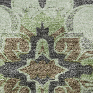 HomeRoots 8' X 10' Washable Floral Medallion Area Rug in Artichoke Green & Gray - Durable, UV-Protected Style! 709052