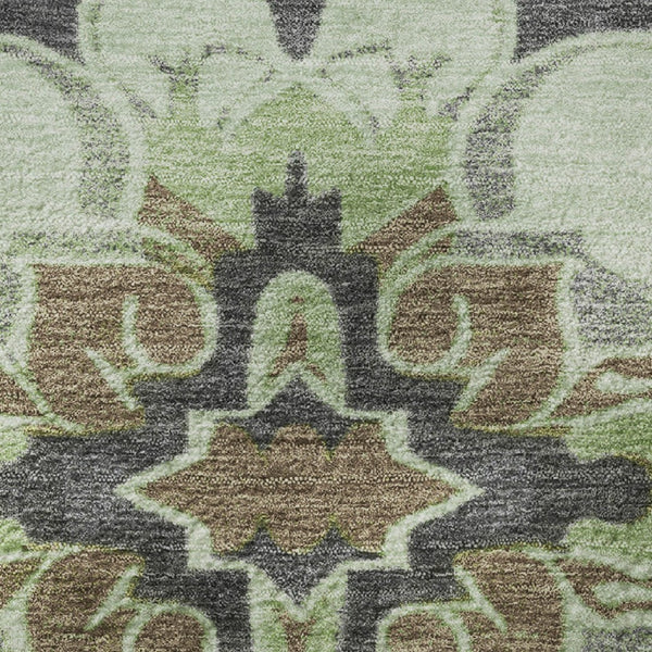 HomeRoots 8' X 10' Washable Floral Medallion Area Rug in Artichoke Green & Gray - Durable, UV-Protected Style! 709052