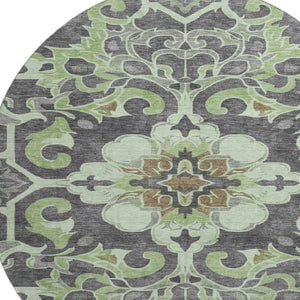 HomeRoots 8' X 10' Washable Floral Medallion Area Rug in Artichoke Green & Gray - Durable, UV-Protected Style! 709052