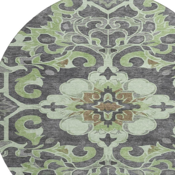 HomeRoots 8' X 10' Washable Floral Medallion Area Rug in Artichoke Green & Gray - Durable, UV-Protected Style! 709052