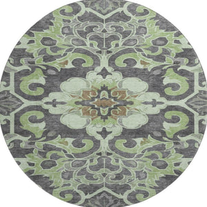 HomeRoots 8' X 10' Washable Floral Medallion Area Rug in Artichoke Green & Gray - Durable, UV-Protected Style! 709052