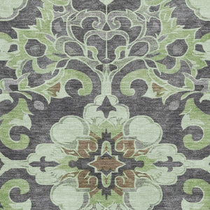 HomeRoots 9' X 12' Elegant Artichoke Green Floral Medallion Area Rug - Washable, UV Protected, Non-Slip Design 709053