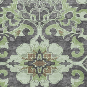 HomeRoots 10' X 14' Artichoke Green Floral Medallion Area Rug – Washable, Stain Resistant & UV Protected Beauty 709054