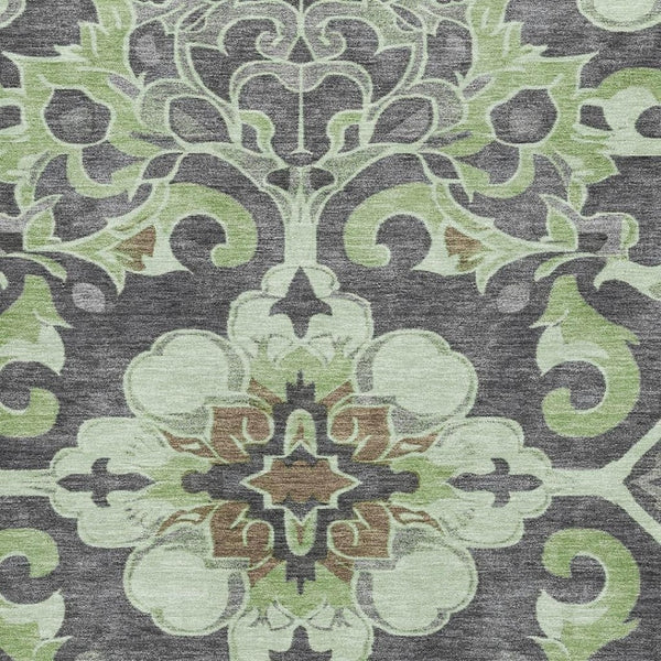 HomeRoots 10' X 14' Artichoke Green Floral Medallion Area Rug – Washable, Stain Resistant & UV Protected Beauty 709054
