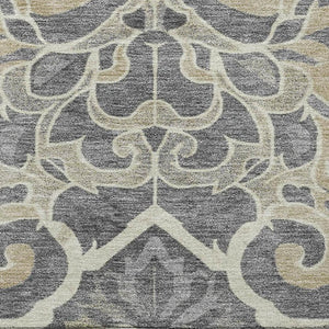 HomeRoots 5' X 8' Floral Medallion Area Rug in Beige, Charcoal & Blue - Washable, UV-Protected, Non-Slip Backing 709056
