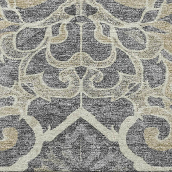 HomeRoots 5' X 8' Floral Medallion Area Rug in Beige, Charcoal & Blue - Washable, UV-Protected, Non-Slip Backing 709056