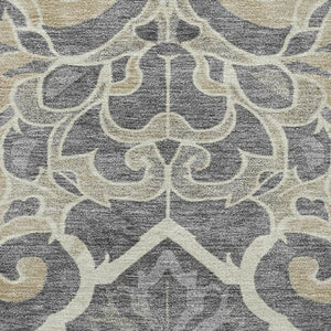 HomeRoots 8' Beige Charcoal and Blue Floral Medallion Washable Round Rug – Stylish, Durable, UV Protected Design 709057