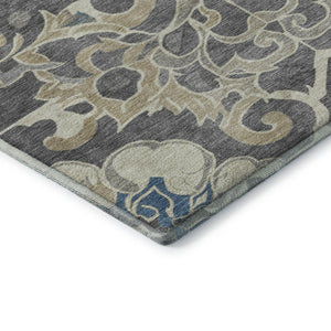 HomeRoots 8' X 10' Washable Beige Charcoal Blue Floral Medallion Area Rug with UV Protection for Busy Homes 709058