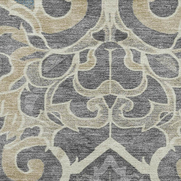 HomeRoots 9' X 12' Beige Charcoal Floral Medallion Washable Area Rug with UV Protection for Busy Homes 709059