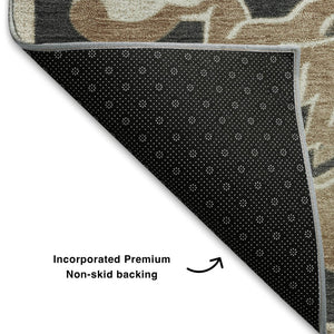 HomeRoots 5' X 8' Charcoal Taupe Floral Medallion Area Rug - Washable, Stain-Resistant, UV Protected Design 709062