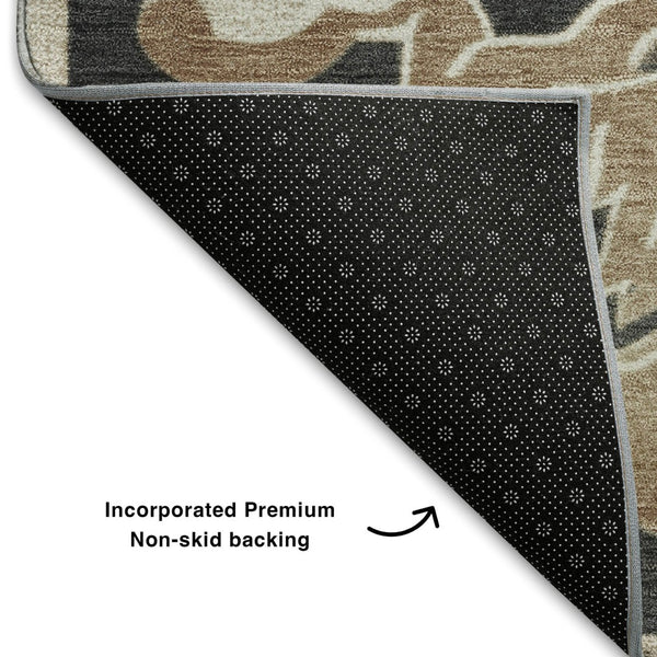 HomeRoots 5' X 8' Charcoal Taupe Floral Medallion Area Rug - Washable, Stain-Resistant, UV Protected Design 709062