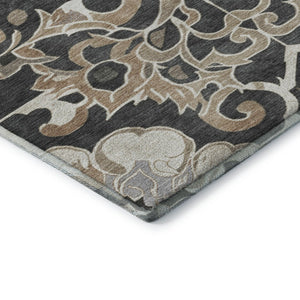 HomeRoots 5' X 8' Charcoal Taupe Floral Medallion Area Rug - Washable, Stain-Resistant, UV Protected Design 709062