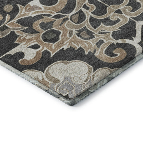 HomeRoots 5' X 8' Charcoal Taupe Floral Medallion Area Rug - Washable, Stain-Resistant, UV Protected Design 709062