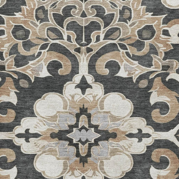 HomeRoots 5' X 8' Charcoal Taupe Floral Medallion Area Rug - Washable, Stain-Resistant, UV Protected Design 709062