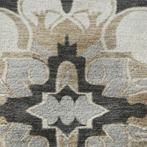 HomeRoots 8' X 10' Floral Medallion Area Rug - Charcoal Taupe & Ivory, Washable, UV Protected, Durable Design 709064