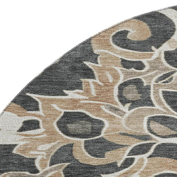 HomeRoots 8' X 10' Floral Medallion Area Rug - Charcoal Taupe & Ivory, Washable, UV Protected, Durable Design 709064