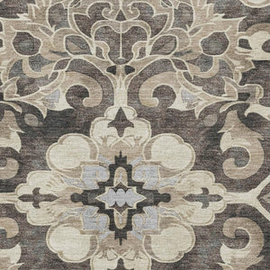 HomeRoots 5' X 8' Stylish Chocolate Ivory Gray Floral Medallion Area Rug – Washable, UV Protected & Durable! 709068