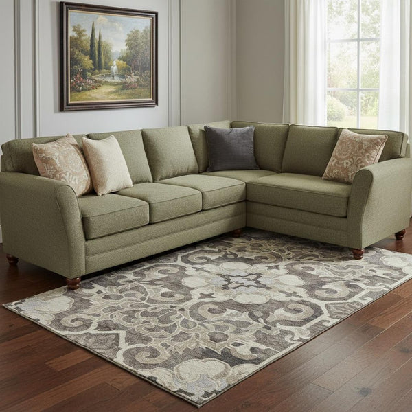 HomeRoots 9' X 12' Floral Medallion Area Rug in Chocolate, Ivory & Gray - Washable, Stain Resistant, UV Protected 709071
