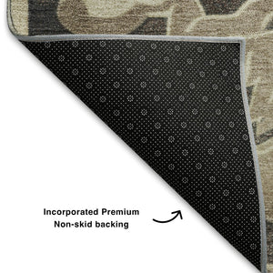 HomeRoots 9' X 12' Floral Medallion Area Rug in Chocolate, Ivory & Gray - Washable, Stain Resistant, UV Protected 709071