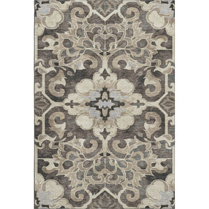 HomeRoots 10' X 14' Elegant Chocolate Ivory Gray Floral Medallion Rug - Washable, UV Protected, Durable Design 709072