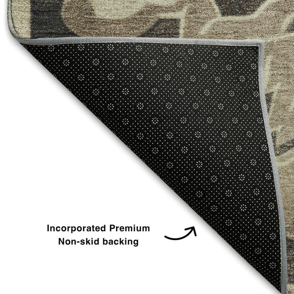HomeRoots 10' X 14' Elegant Chocolate Ivory Gray Floral Medallion Rug - Washable, UV Protected, Durable Design 709072
