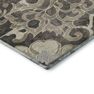 HomeRoots 10' X 14' Elegant Chocolate Ivory Gray Floral Medallion Rug - Washable, UV Protected, Durable Design 709072