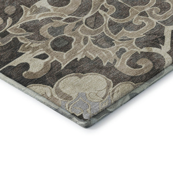 HomeRoots 10' X 14' Elegant Chocolate Ivory Gray Floral Medallion Rug - Washable, UV Protected, Durable Design 709072