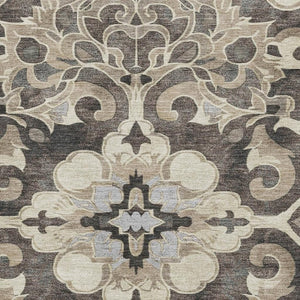HomeRoots 10' X 14' Elegant Chocolate Ivory Gray Floral Medallion Rug - Washable, UV Protected, Durable Design 709072