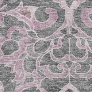HomeRoots 5' Pink Ivory and Gray Floral Medallion Area Rug - Washable, UV Protected, Perfect for High-Traffic Areas 709074