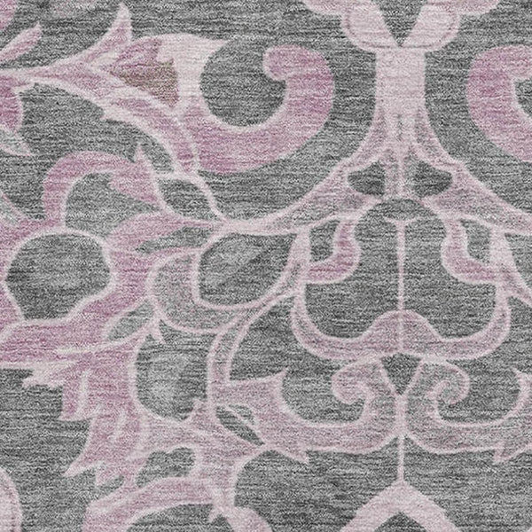HomeRoots 5' Pink Ivory and Gray Floral Medallion Area Rug - Washable, UV Protected, Perfect for High-Traffic Areas 709074