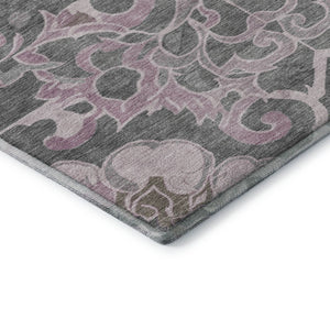 HomeRoots 8' Floral Medallion Washable Round Rug in Pink, Ivory & Gray - UV Protected, Stain Resistant, Durable 709075