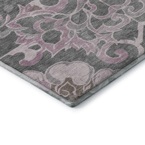HomeRoots 8' Floral Medallion Washable Round Rug in Pink, Ivory & Gray - UV Protected, Stain Resistant, Durable 709075