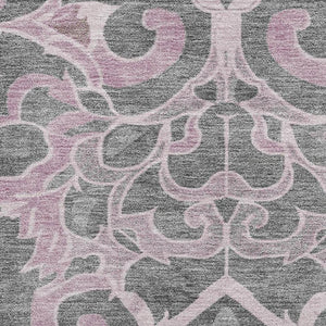HomeRoots 8' Floral Medallion Washable Round Rug in Pink, Ivory & Gray - UV Protected, Stain Resistant, Durable 709075