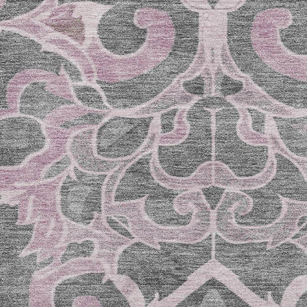 HomeRoots 8' Floral Medallion Washable Round Rug in Pink, Ivory & Gray - UV Protected, Stain Resistant, Durable 709075