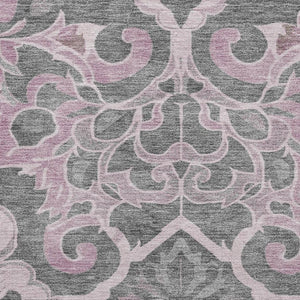 HomeRoots 8' Floral Medallion Washable Round Rug in Pink, Ivory & Gray - UV Protected, Stain Resistant, Durable 709075