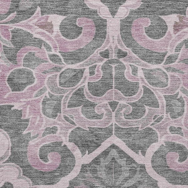 HomeRoots 8' Floral Medallion Washable Round Rug in Pink, Ivory & Gray - UV Protected, Stain Resistant, Durable 709075
