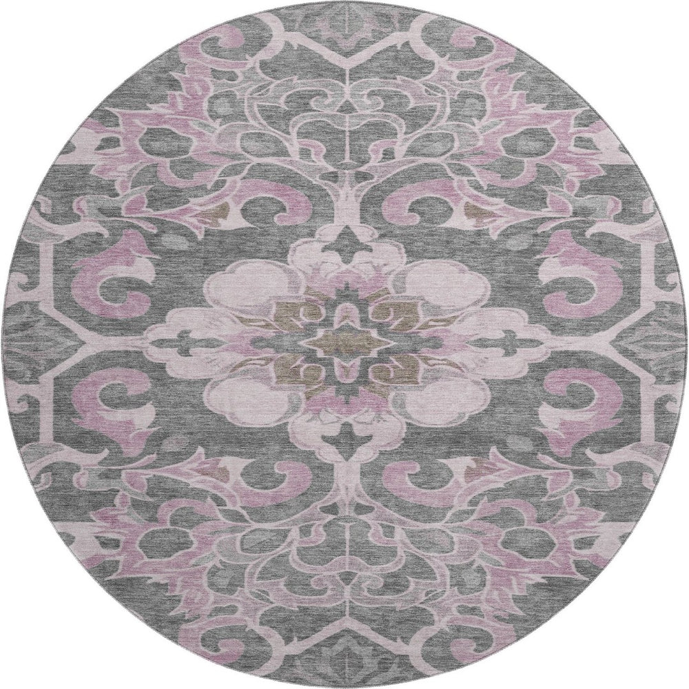 HomeRoots 8' X 10' Washable Pink Ivory Gray Floral Medallion Area Rug - UV Protected, Durable, Elegant Design 709076
