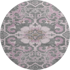 HomeRoots 8' X 10' Washable Pink Ivory Gray Floral Medallion Area Rug - UV Protected, Durable, Elegant Design 709076