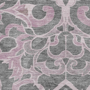 HomeRoots 9' X 12' Floral Medallion Area Rug in Pink, Ivory & Gray - Washable, UV-Protected & Durable Design 709077
