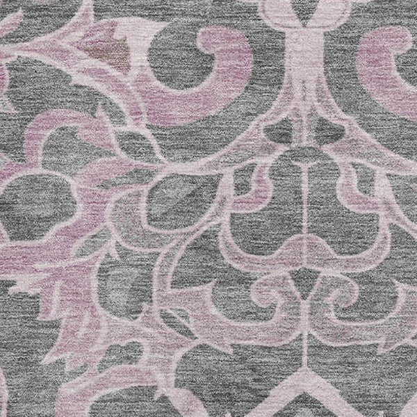 HomeRoots 9' X 12' Floral Medallion Area Rug in Pink, Ivory & Gray - Washable, UV-Protected & Durable Design 709077